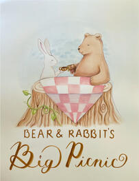 "Bear and Rabbit's Big Picnic" Page 1 | 2024 | Watercolor and Colored Pencil