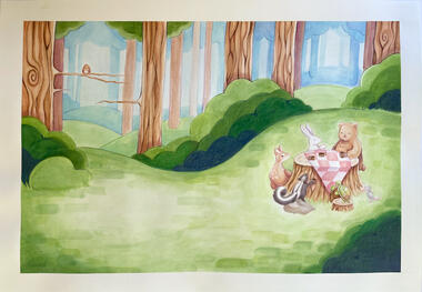 "Bear and Rabbit's Big Picnic" Page 3,4 | 2024 | Watercolor and Colored Pencil